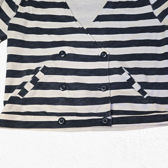 BDG Navy White Striped French Terry V Neck Wrap Cropped Sweater Size Medium - Picture 2 of 9
